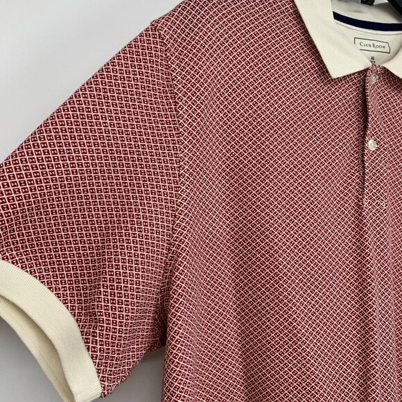 Club Room Top Polo Shirt Frat Geometric Short Sleeve Red Button - Picture 6 of 14